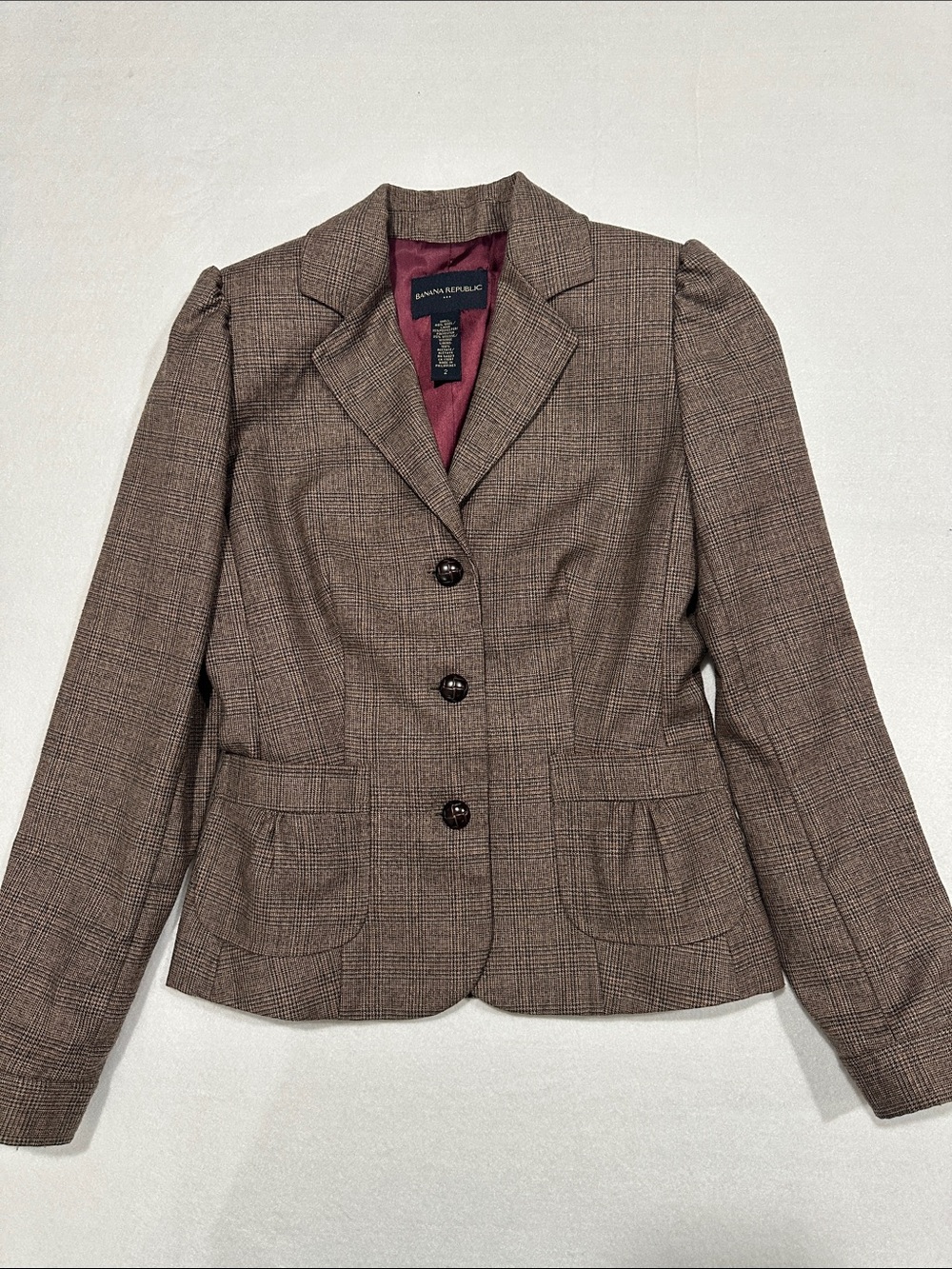 Banana Republic Women's Taupe Plaid Fitted Blazer, Size 2